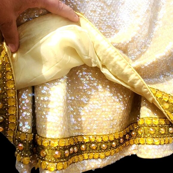 60s Sequin Beaded Yellow Skirt Set XL NWT Cleopatra Movie Inspired Hong Kong - Picture 13 of 16